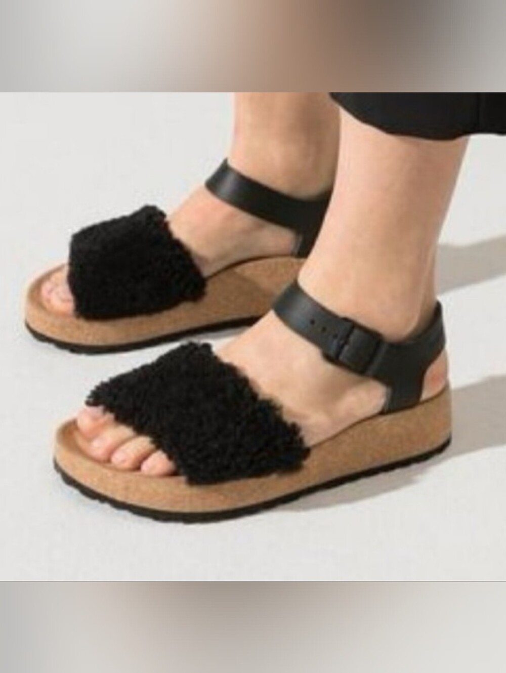 Birkenstock Papillio Women's Glenda Shearling Ankle Strap Sandals Black 39 US 8